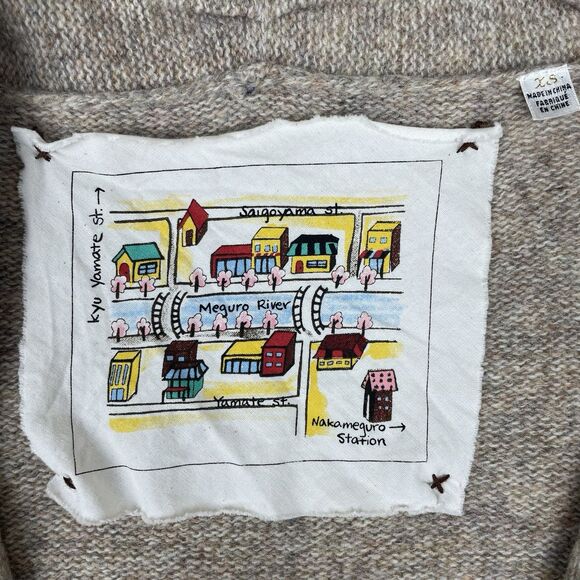 Anthropologie Tokyo Map Beige Wool Cardigan Sweater Boho Comfy Career-XS - Picture 4 of 10